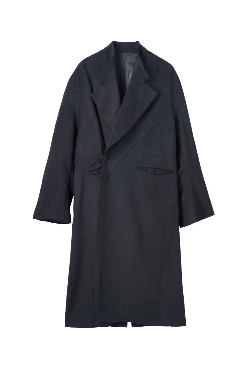raw edge chester long coat(unisex)/black