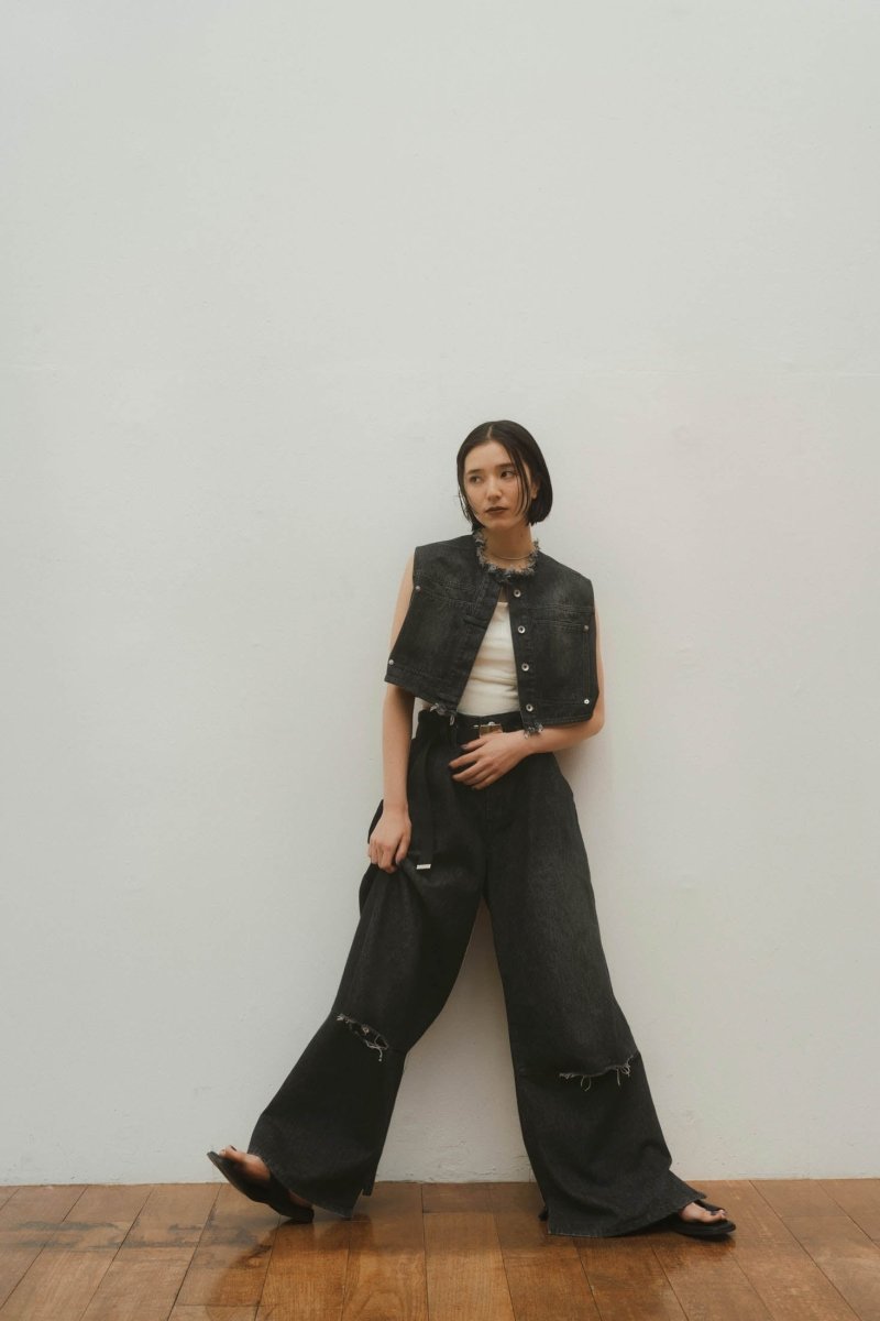 ripped buggy denim pants/2color