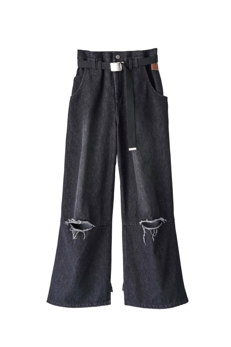 ripped buggy denim pants/2color
