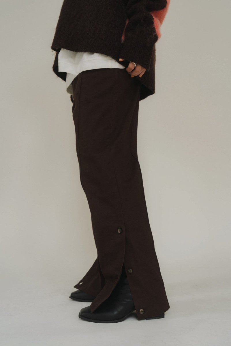 slit belt slacks pants/brown
