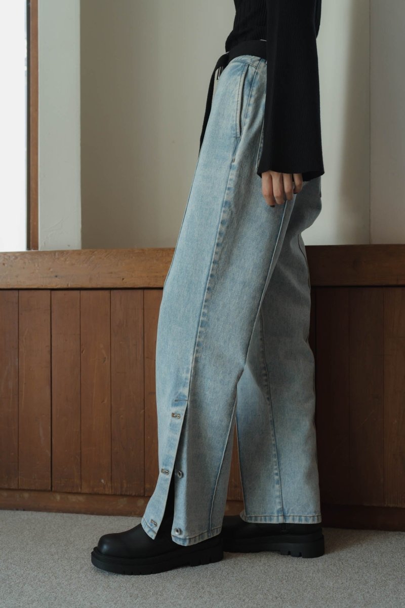 slit belt slacks pants/gray