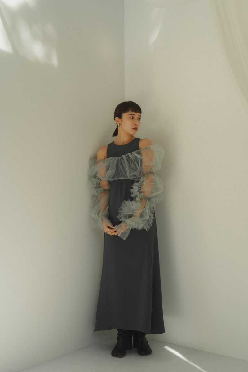 knuth marf tulle bolero one piece BLACK - ロングワンピース