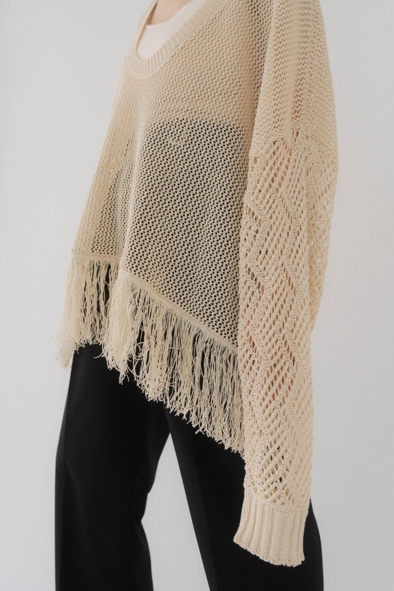 Uneck fringe mesh knit/ beige - KNUTH MARF