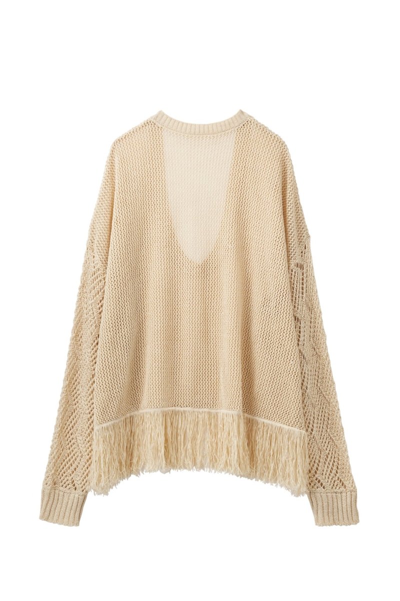 Knuth marf / Uneck fringe mesh knit ベージュ - ニット/セーター