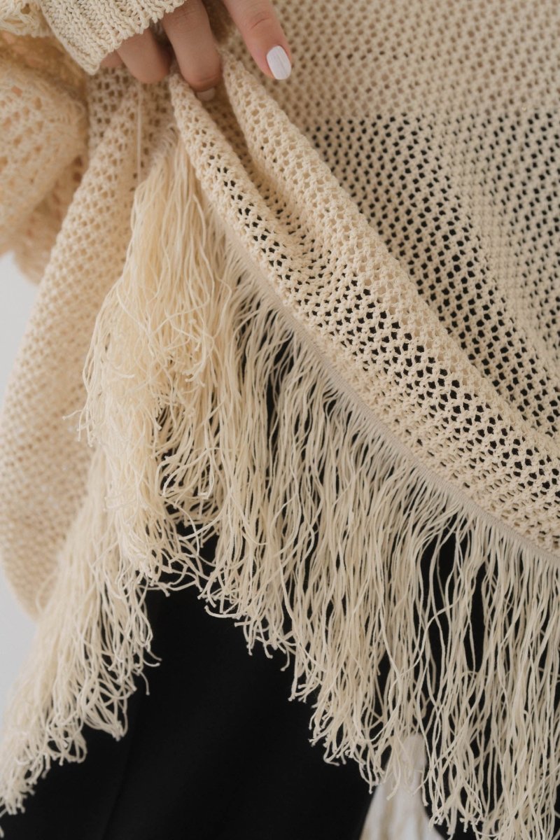 Uneck fringe mesh knit/ beige | KNUTH MARF