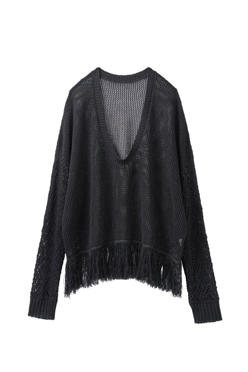 Uneck fringe mesh knit/ black | KNUTH MARF