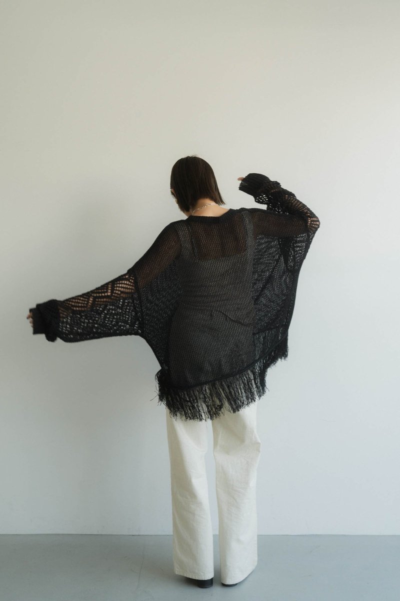 Uneck fringe mesh knit/ black | KNUTH MARF