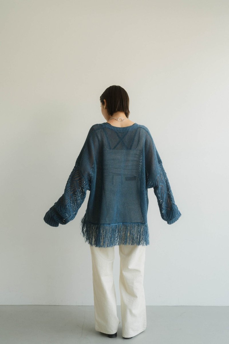 Uneck fringe mesh knit/ blue | KNUTH MARF