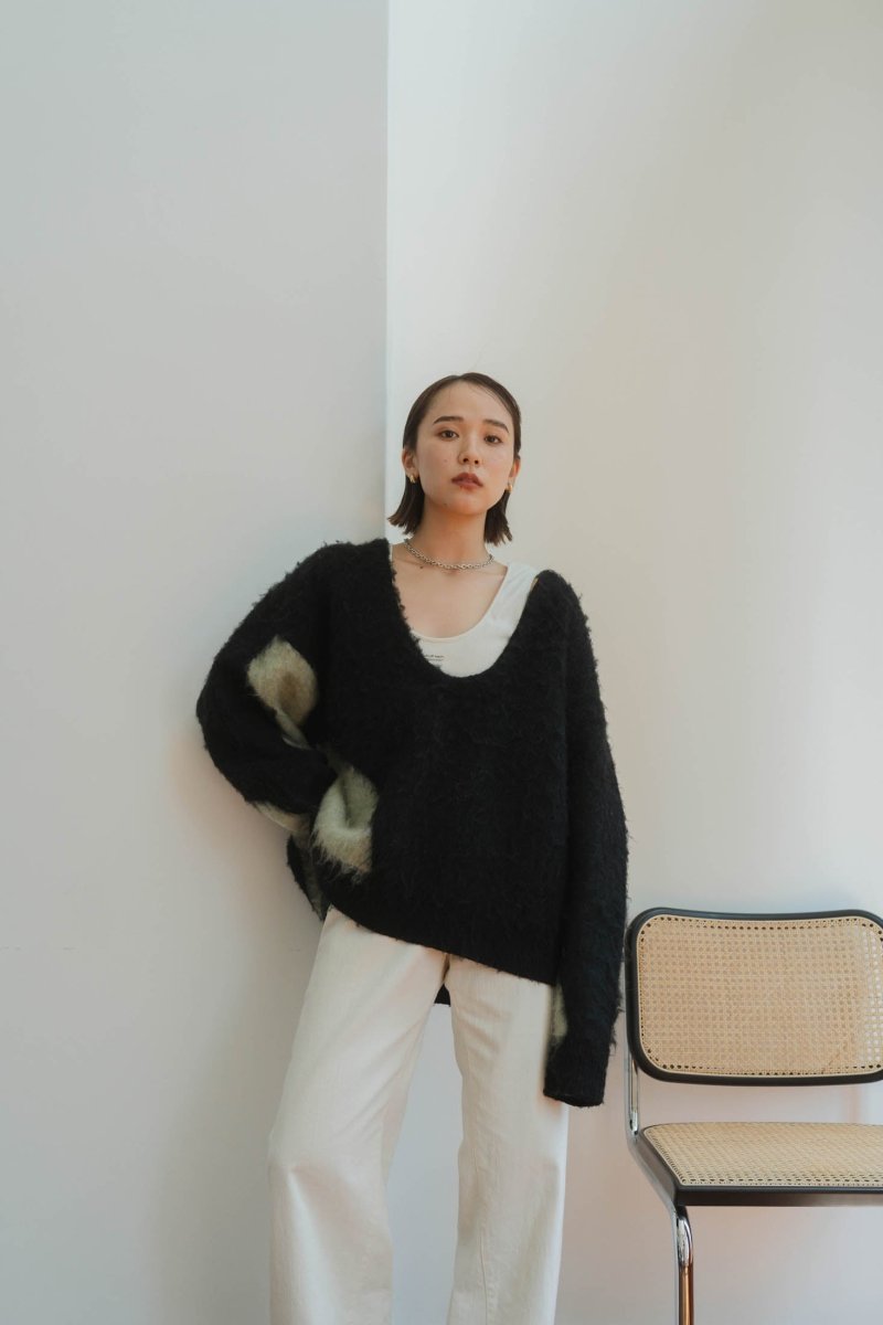 Uneck knit pullover(unisex)/blackgreen