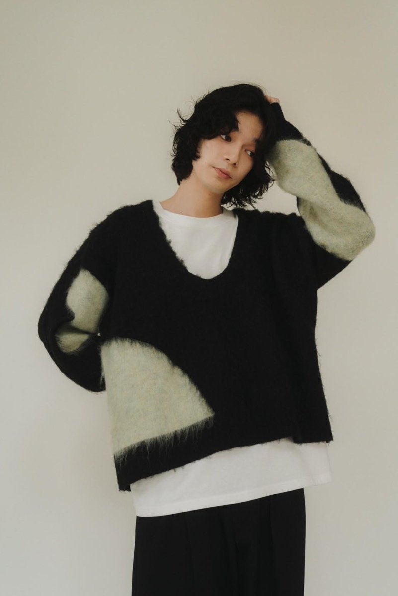 Uneck knit pullover(unisex)/blackgreen