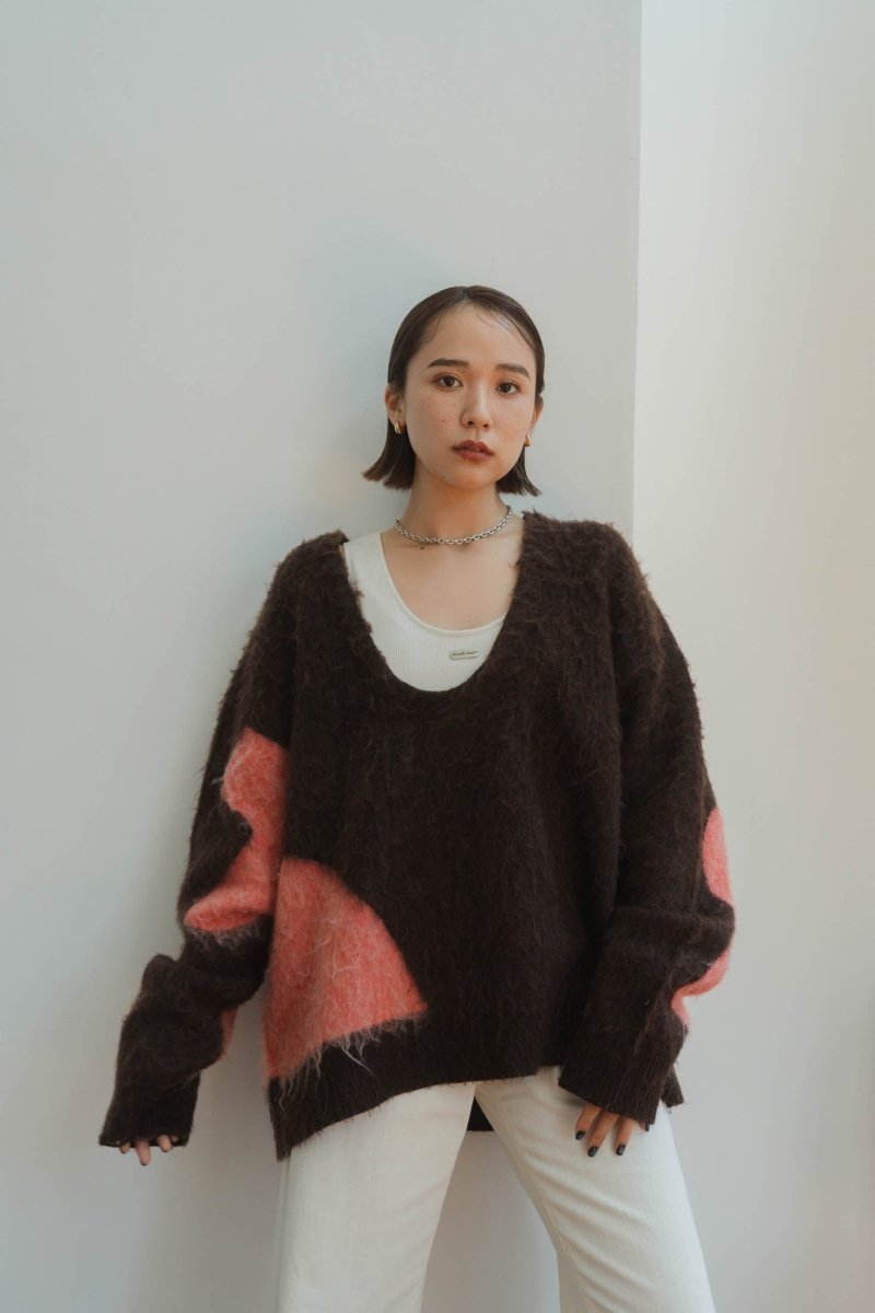 Uneck knit pullover(unisex)/cherrybrown