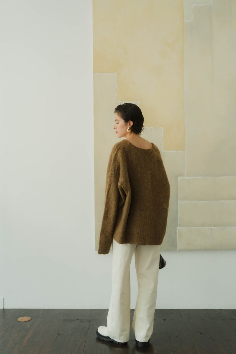 Uneck knit pullover(unisex)/khaki