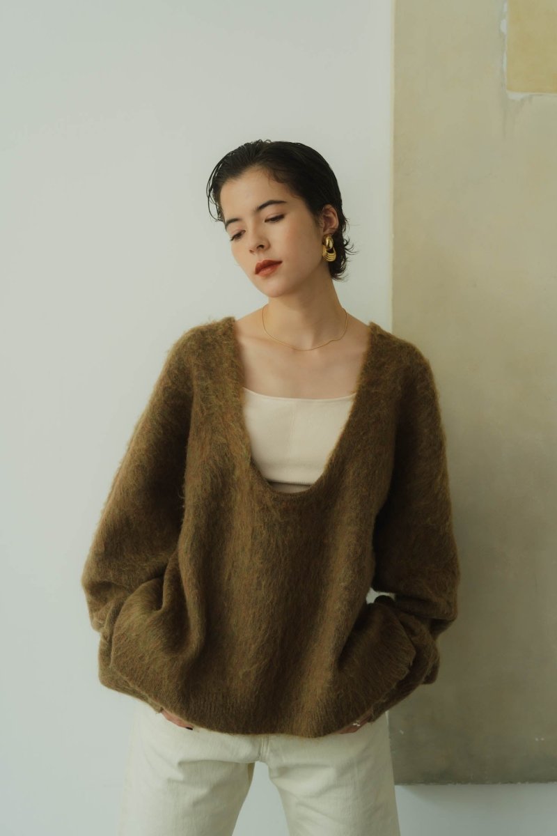 Uneck knit pullover(unisex)/khaki - KNUTH MARF